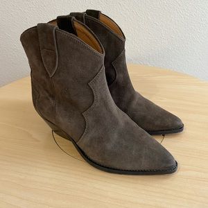 Isabel Marant Dewina Suede Pull On Pointed Toe Ankle Bootie